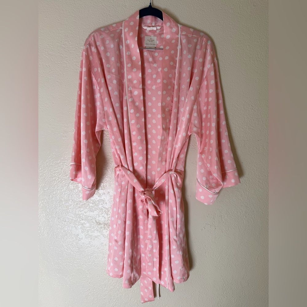 Kate Spade Pink and White Polka Dot Robe Medium 3/4 Sleeve ❄️🎄FINAL
